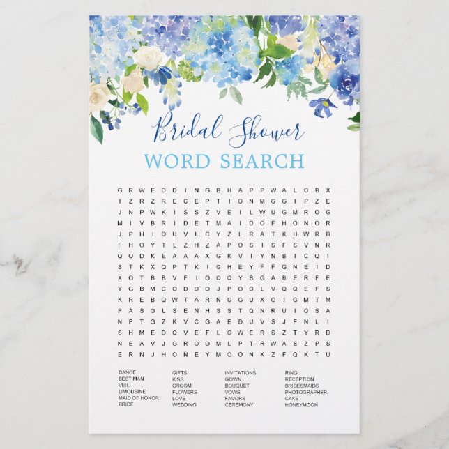 Azul Hydrangea Watercolor Chá de panela Game (Frente)