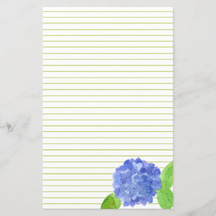 Azul Hydrangea Watercolor Flor Verde Linhado