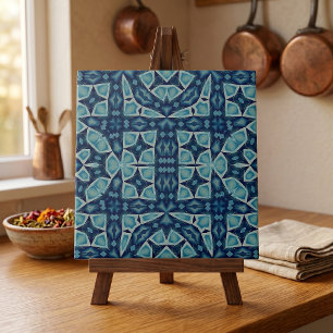 Azul Índigo Simétrico Arte Geométrica Mosaico
