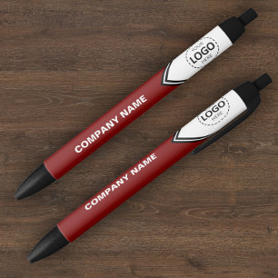 Azul Logotipo e texto da empresa Caneta vermelha
