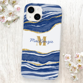 Azul Marble Agate Dourado Glitter Monograma