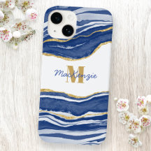 Azul Marble Agate Dourado Glitter Monograma