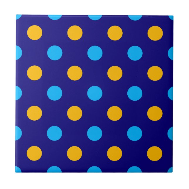 Azul Marinho Amarelo Ciano Desenho de Bolinhas  (Frente)
