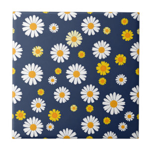 Azul Marinho Amarelo Floral Simples Padrão Retro
