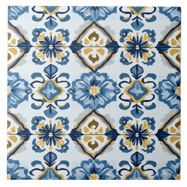 Azul Marinho, Dourado e Azulejo Cerâmico Azul (Frente)