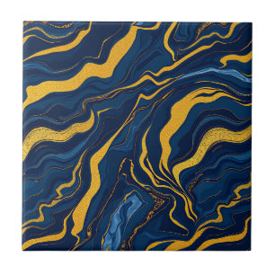Azul Marinho Dourado Mármore Abstrato Luxo Topográ