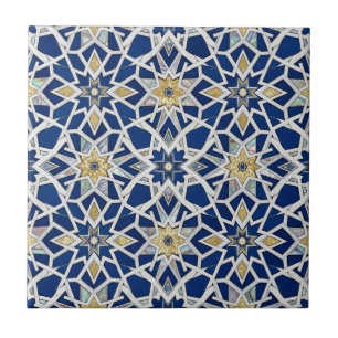 Azul Marinho e Branco Mosaico Marroquino Zellige