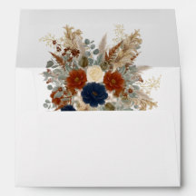 Azul Marinho e Florais Laranja Queimada Ferrugem C