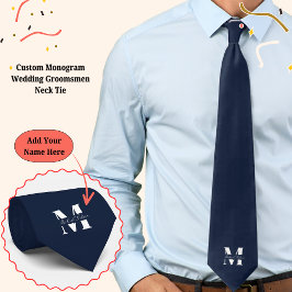 Azul Marinho | Gravata de Noiva com Monograma Pers