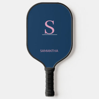 Azul Marinho Minimalista com Nome e Inicial Rosa