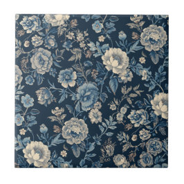 Azul Marinho Padrão Floral Botânico Vintage