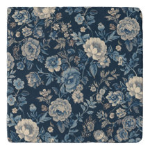 Azul Marinho Padrão Floral Botânico Vintage