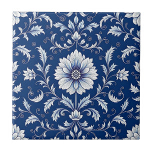 Azul Marinho Padrão Floral Porcelana