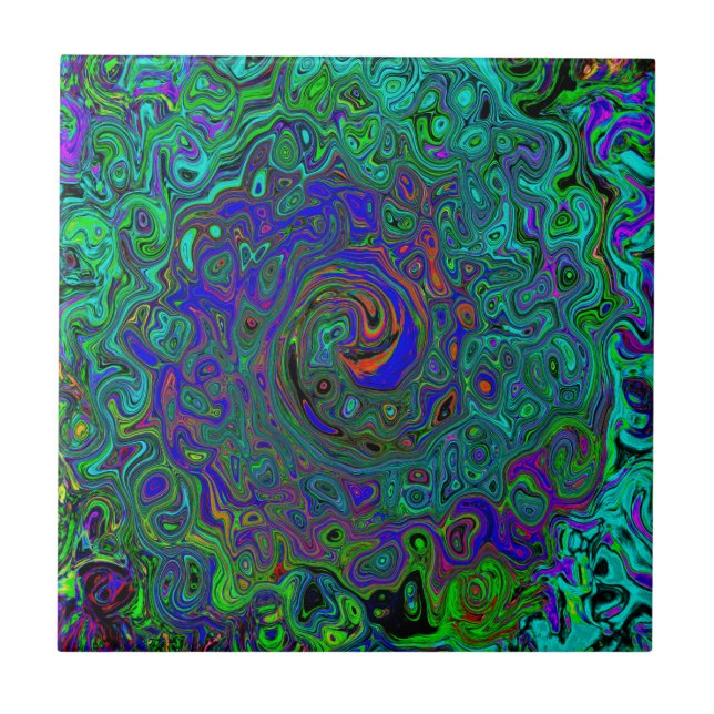 Azul Marmoreado e Redemoinho Abstrato Retrô em Águ (Frente)