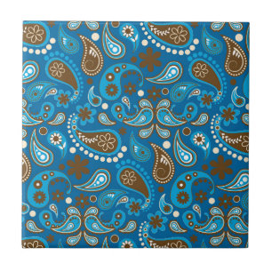 Azul Marrom Paisley Floral Flores Camponês Elegant