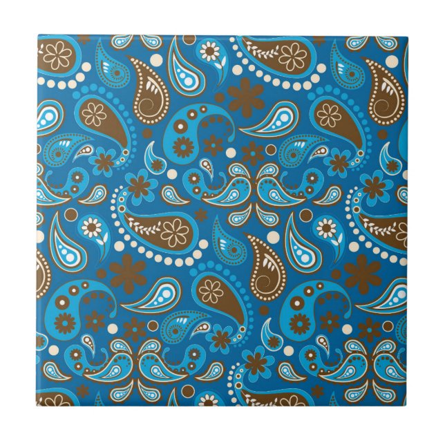 Azul Marrom Paisley Floral Flores Camponês Elegant (Frente)