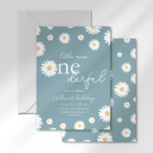 Azul Matte Daisy Convite Little Miss Onederful