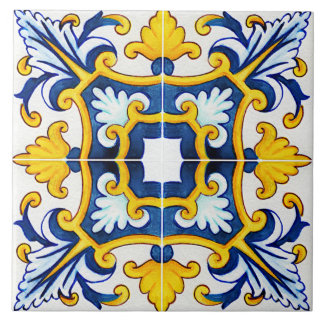 Azul Mediterrâneo ornamentado E Amarelo