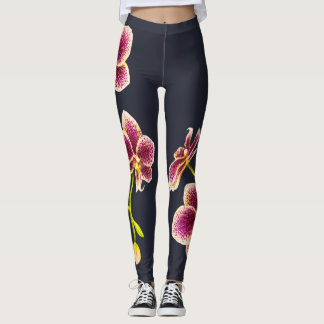 Azul-Meia-Noite, Leggings Orquídeas