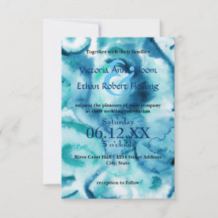 Azul na Blue Watercolor - 3x5 Convite para Casamen