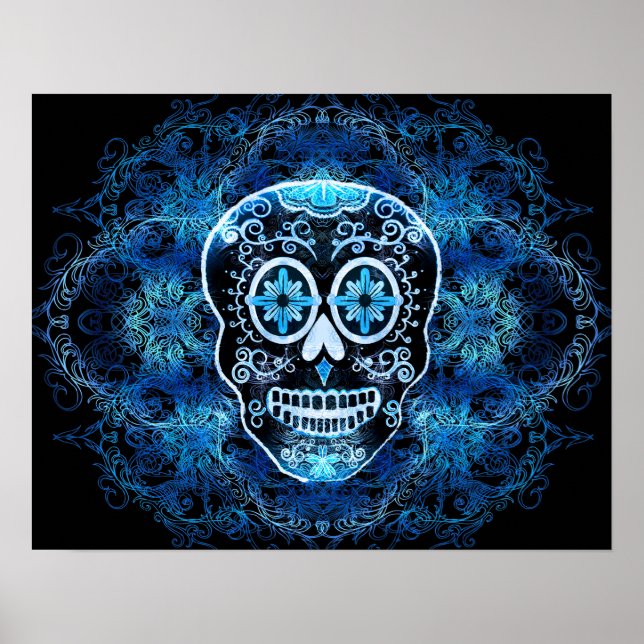 Azul na Impressão de Calavera Preta (Frente)