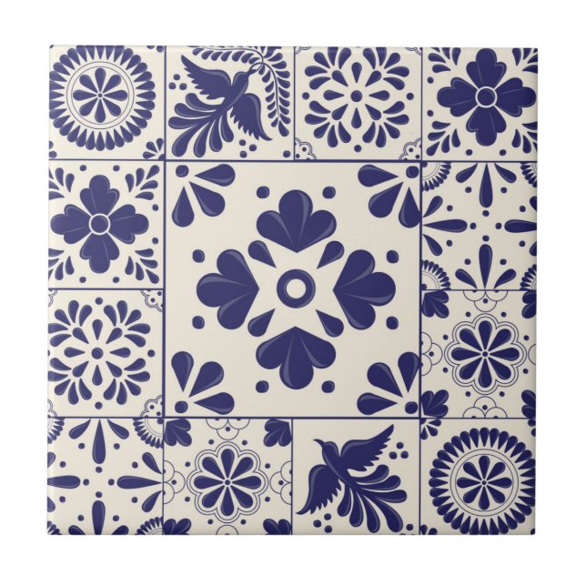 Azul Nilo Talavera Floral Tradicional Mexicana  (Frente)