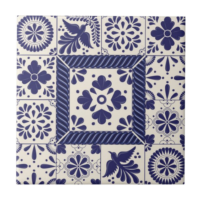 Azul Nilo Talavera Tradicional Mexicana de Pássaro (Frente)