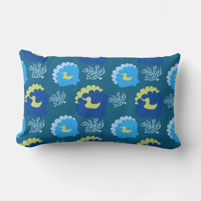 Azul Oceano com Almofadas de Conchas e Patos (Frente)