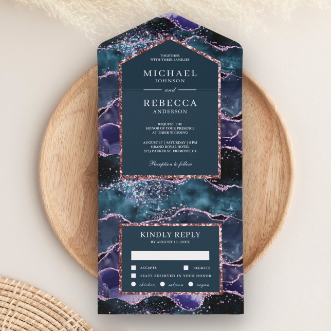 Azul Oceano Glitter Roxo Ágata Mármore Casamento (Criador carregado)