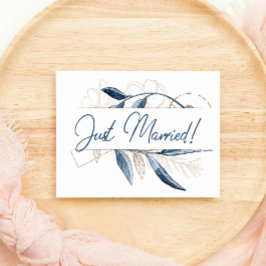 Azul Ouro Moderno Floral Elegante Recém-Casados