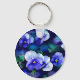 Azul Pansies Floral Chaveiro