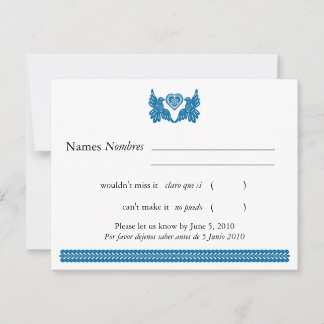 Azul Papel Picado Estilo Pássaros de Amor RSVP (Frente)