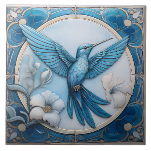 Azul pastel falsos relevos Art Nouveau Beija-flor