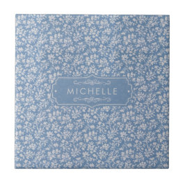 Azul Pastel Macio & Cinza Floral Branco Padrão Boh