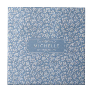 Azul Pastel Macio & Cinza Floral Branco Padrão Boh