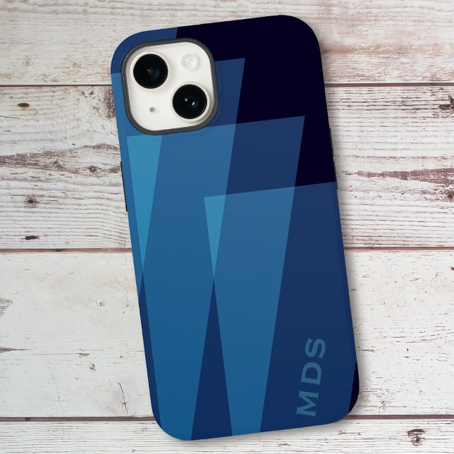 Azul Personalizado Moderno Geométrico (A geometric cool blue phone case with space for your initials)