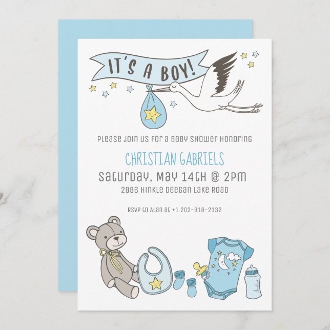 Azul personalizável É um convite para Chás de fral (Frente/Verso)