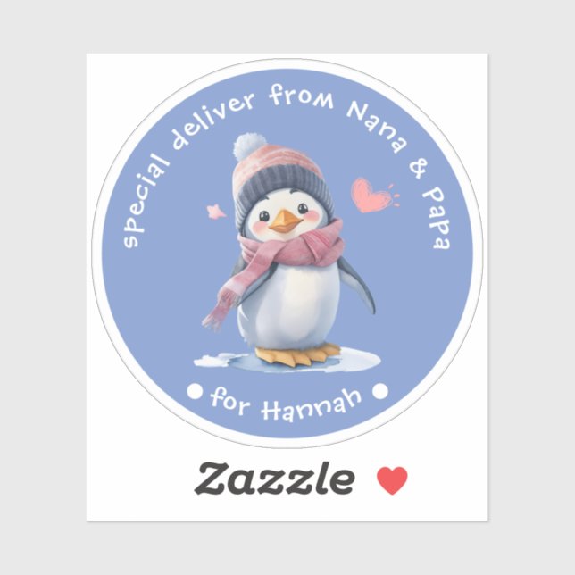 Azul Pinguim Natal para Crianças Etiqueta de Prese (Folha)