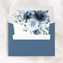 Azul Poeira Naval Floral Casamento Impresso