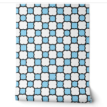 Azul Preto Branco Geométrico Quatrefoil Personaliz