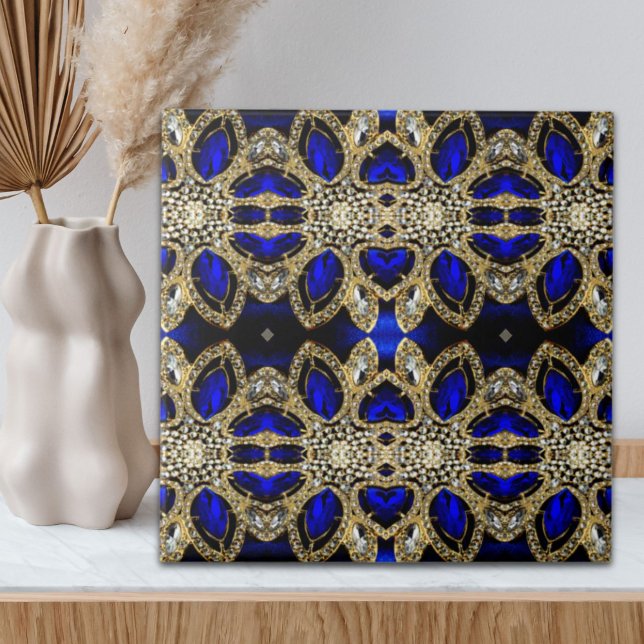azul profundo na moda turquesa de prata (trendy stylish turquoise gold silver deep blue ceramic tile)