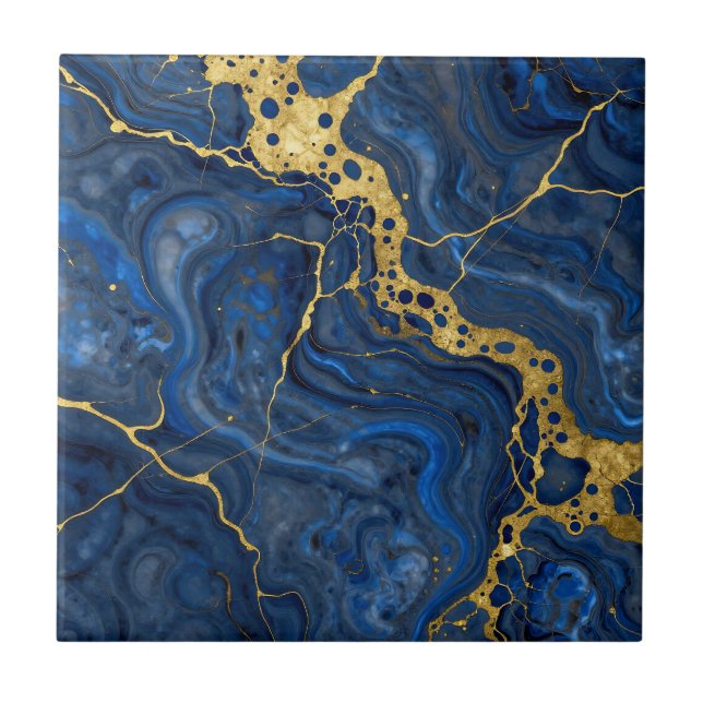 Azul Profundo Veias Douradas Abstrato (Frente)