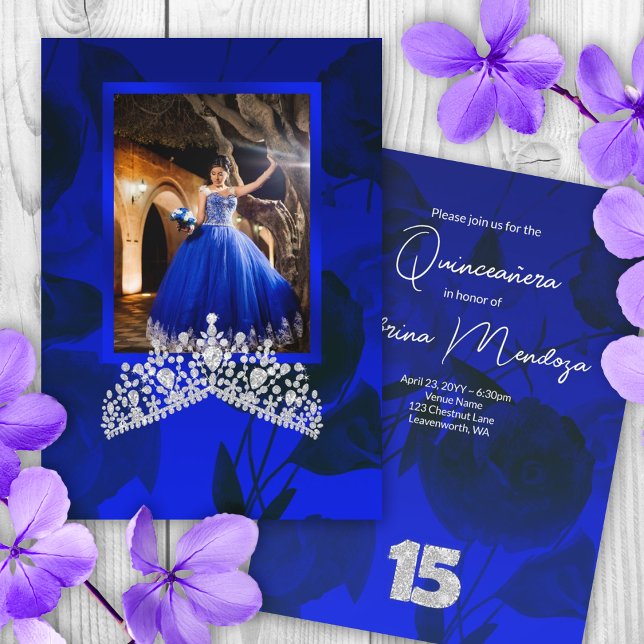 Azul, Quinceanera Gemstone Tiara Convite (royal blue quinceanera silver number 15 fifteen 15th diamond tiara elegant blue mis quince anos)