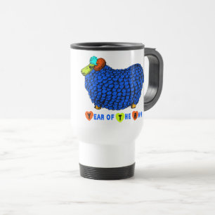 Azul Ram Chinês Ano Zodiano Caneca de viagem