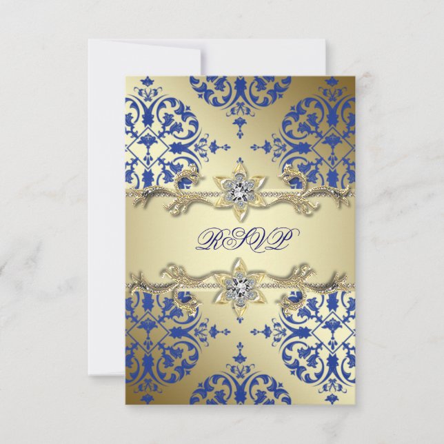 Azul Real Dourado Damask RSVP (Frente)