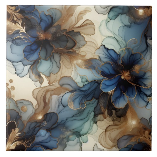 Azul Real e Floral Dourado Tinta Álcool (Frente)