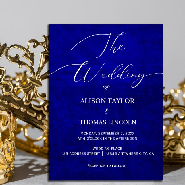 Azul Real Escuro com Arranhões Convite ("Dramatic and chic – our scratched royal blue invitation with elegant white calligraphy #royalblue)