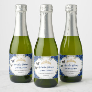 Azul Real Floral Borboletas Douradas Quinceañera