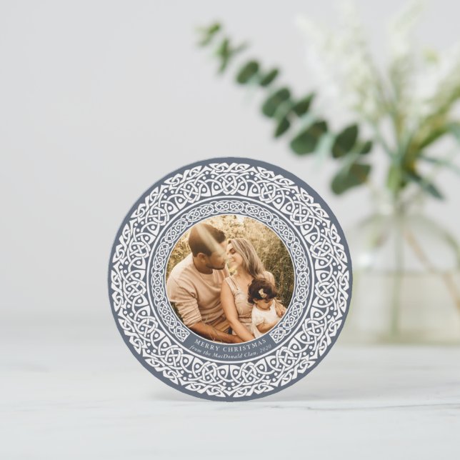 Azul redondo + Cartão com fotos de férias branco i (Em pé/Frente)