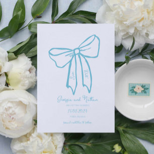 Azul Retroativo Único Salvar a Data Convite